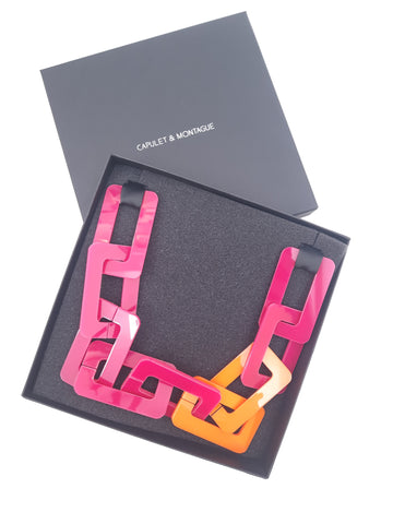 Orange & Fuchsia pink Chain -Link Necklace