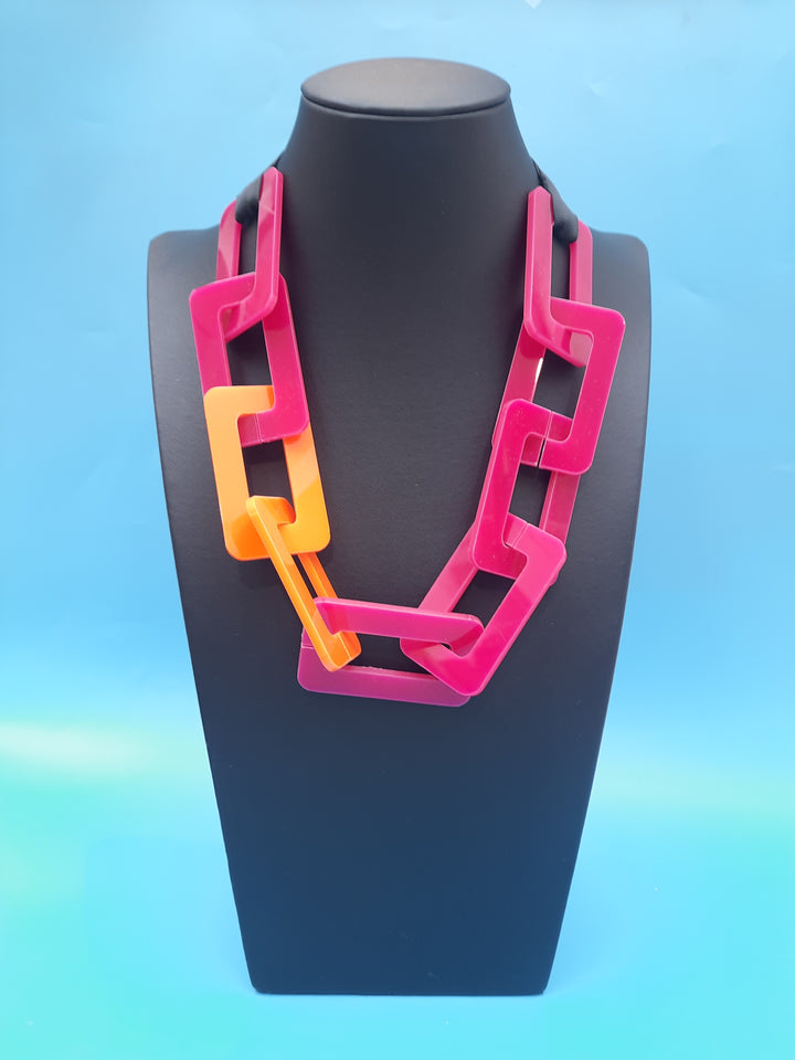 Orange & Fuchsia pink Chain -Link Necklace