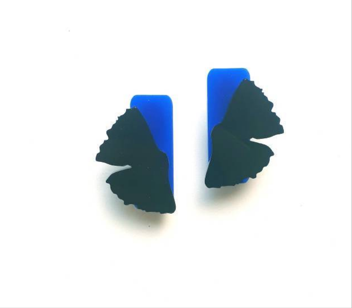 Cobalt blue Ginkgo stud earrings