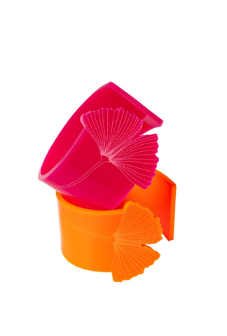 Fuschia etched cuff with Ginkgo leaf detail