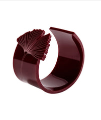 Etched Ginkgo burgundy sculptural cuff designed and made in dublin by irish jewellery jewelry designer Capulet and montague 