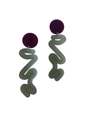 olive & burgundy Disco pantz earrings