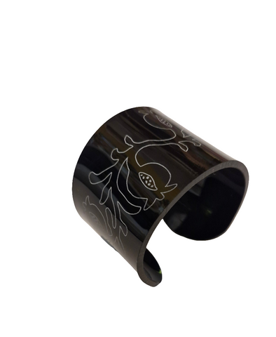 Sculptural Cuff with etched pomegranate in sable