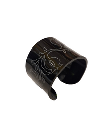 Sculptural Cuff with etched pomegranate in sable