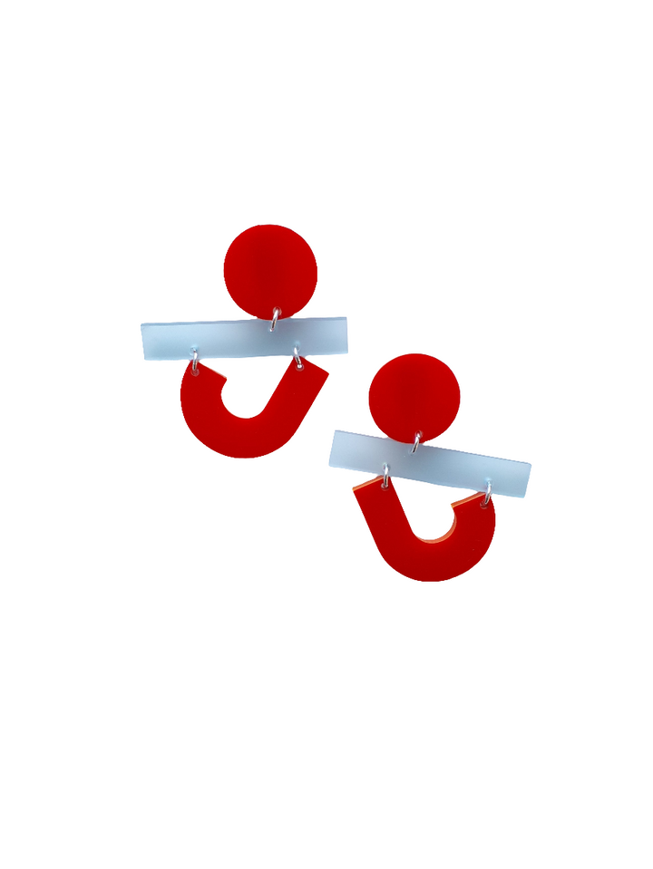 Off kilter in Red and frosted blue