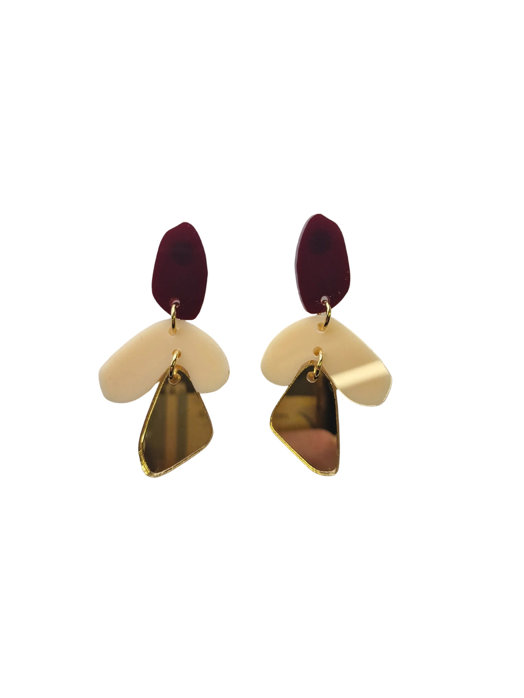 Burgundy, sand and gold statement earrings by Capulet and Montague
