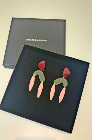 Burgundy/rose Sticks and stones earrings