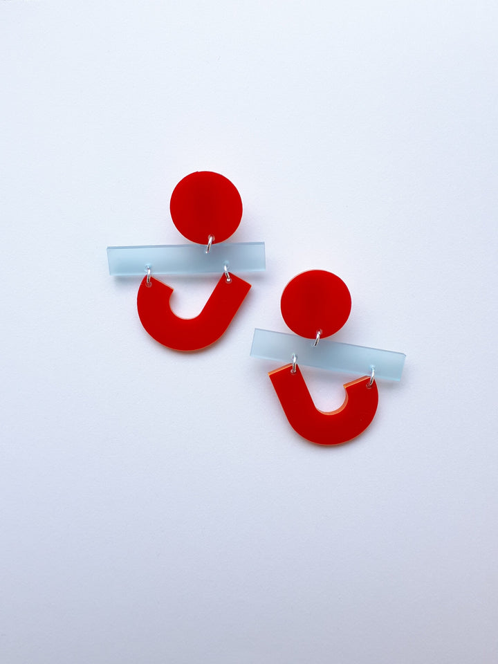 Off kilter in Red and frosted blue