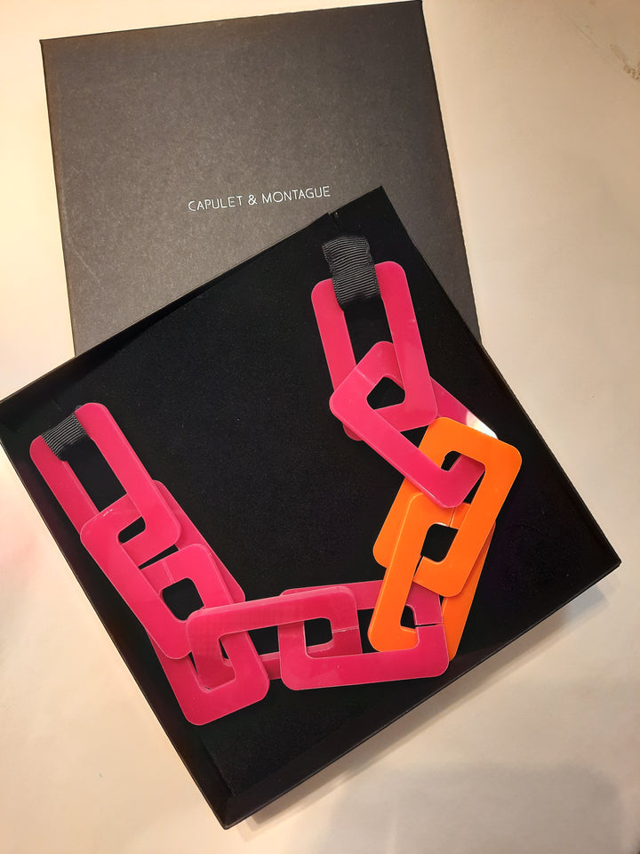 Orange & Fuchsia pink Chain -Link Necklace