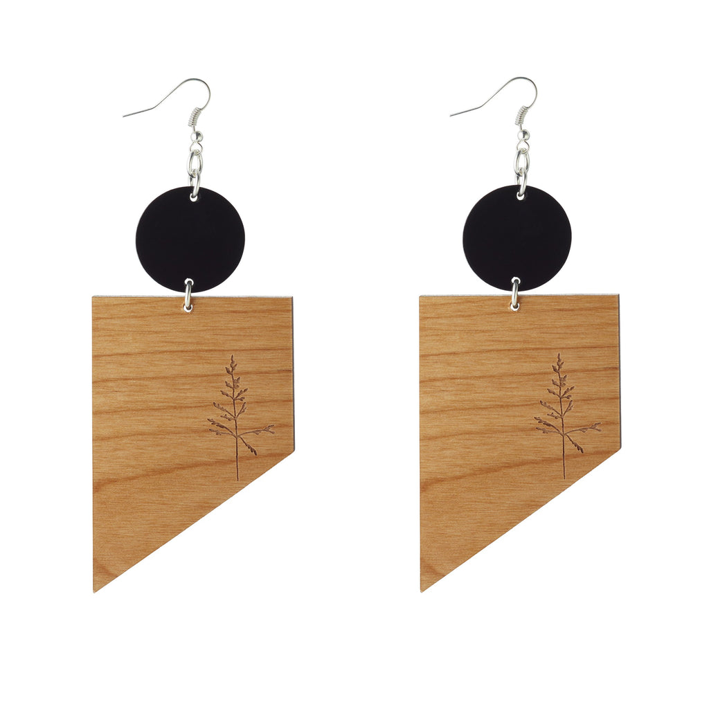 Etched Sable and Alder wood earrings with Grass leaf detail