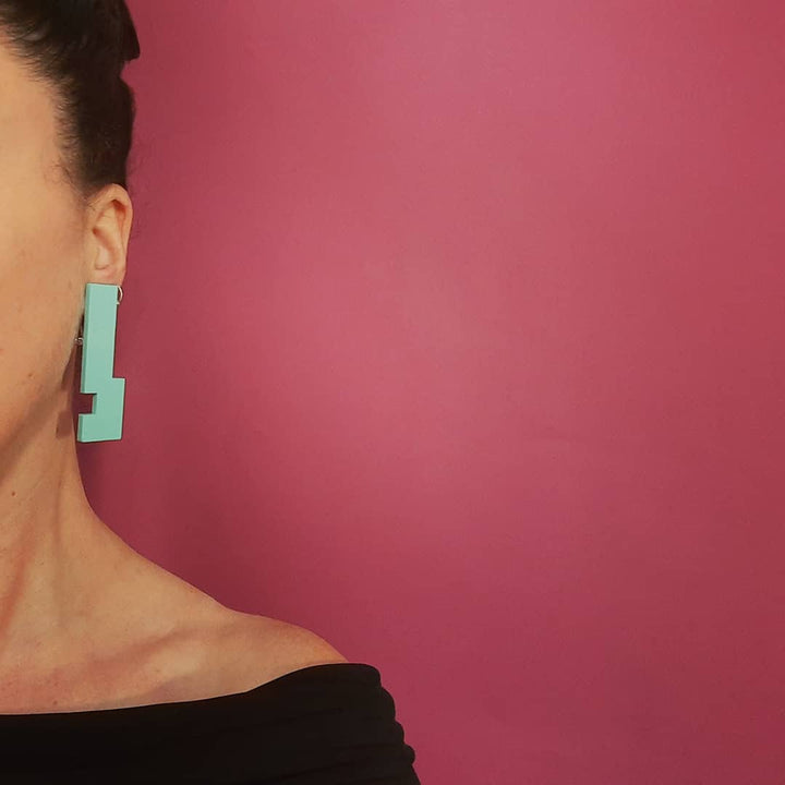 statement industrial mint earrings designed and made in Dublin by irish jewellery jewelry design brand Capulet and montague 