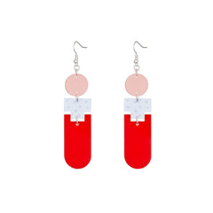 Sherbet high shine red acrylic drop earrings with powder blue etched detail